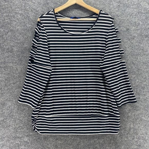 Apt.9 Sweater Pullover Women XL Black Striped 3/4 Sleeve Round Neck Cotton Knit - Picture 1 of 10